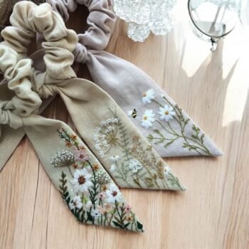 Wildflowers Embroidery Scrunchies Hair Bow