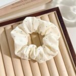 Beige Pearl Scrunchie – Elegant Beaded Hair Tie