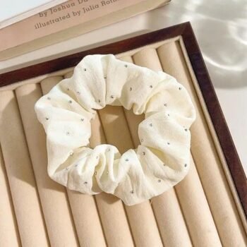 Beige Pearl Scrunchie – Elegant Beaded Hair Tie