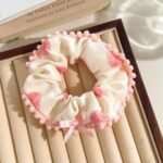 Strawberry Kiss Scrunchie – Sweet Pink Bow Hair Tie